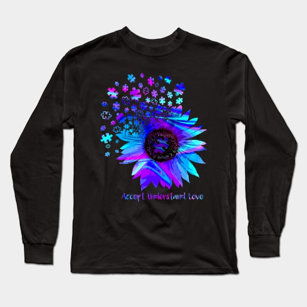 Understand accept autism sunflower autism mom awar Long Sleeve T-Shirt by Tianna Bahringer